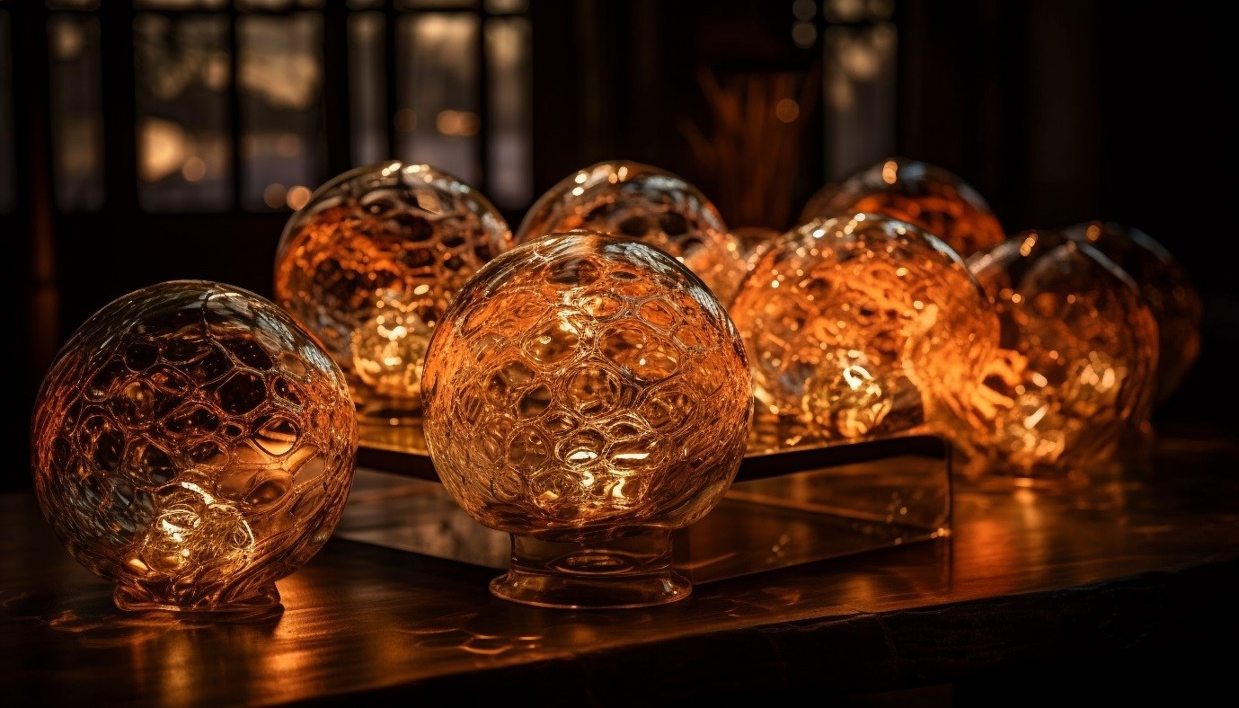 Glowing Murano glass textured globes